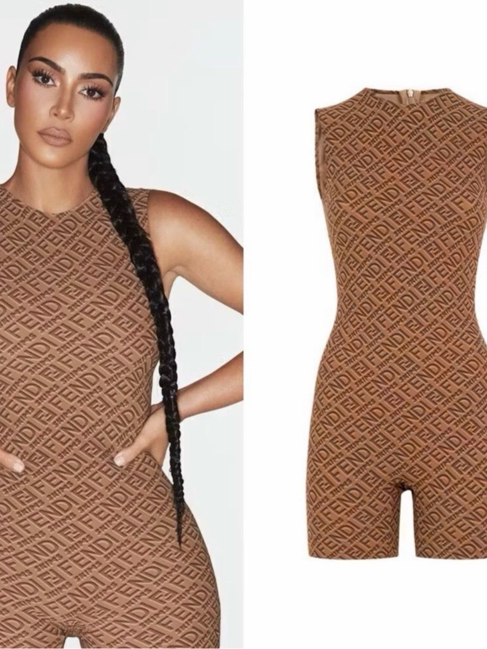 SKIMS x Fendi Tan Logo-Print Sleeveless Bodysuit